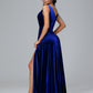 V Neck A Line Plus Size Velvet Bridesmaid Dress With Slit