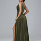 V Neck A Line Plus Size Velvet Bridesmaid Dress With Slit