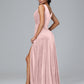 V Neck A Line Plus Size Velvet Bridesmaid Dress With Slit