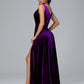 V Neck A Line Plus Size Velvet Bridesmaid Dress With Slit