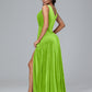V Neck A Line Plus Size Velvet Bridesmaid Dress With Slit