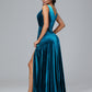 V Neck A Line Plus Size Velvet Bridesmaid Dress With Slit