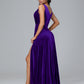 V Neck A Line Plus Size Velvet Bridesmaid Dress With Slit