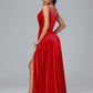 V Neck A Line Plus Size Velvet Bridesmaid Dress With Slit