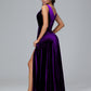 V Neck A Line Plus Size Velvet Bridesmaid Dress With Slit
