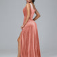 V Neck A Line Velvet Bridesmaid Dress With Slit
