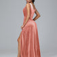 V Neck A Line Plus Size Velvet Bridesmaid Dress With Slit