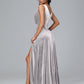 V Neck A Line Plus Size Velvet Bridesmaid Dress With Slit