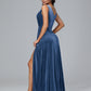 V Neck A Line Plus Size Velvet Bridesmaid Dress With Slit