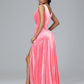 V Neck A Line Plus Size Velvet Bridesmaid Dress With Slit