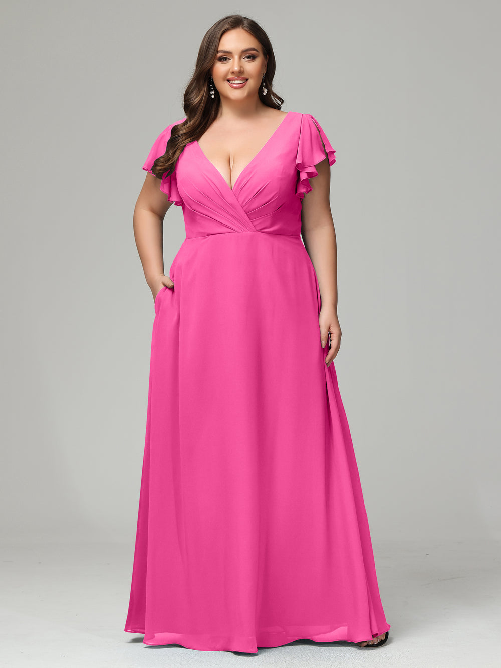 V-neck Chiffon Bridesmaid Dress with Ruffles Spa Plus Size main image 0