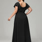 V Neck Chiffon Plus Size Long Bridesmaid Dresses with Sleeves