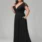 V Neck Chiffon Plus Size Long Bridesmaid Dresses with Sleeves