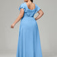 V Neck Chiffon Plus Size Long Bridesmaid Dresses with Sleeves