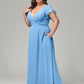 V Neck Chiffon Plus Size Long Bridesmaid Dresses with Sleeves