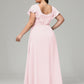 V Neck Chiffon Plus Size Long Bridesmaid Dresses with Sleeves