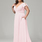 V Neck Chiffon Plus Size Long Bridesmaid Dresses with Sleeves