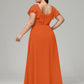 V Neck Chiffon Plus Size Long Bridesmaid Dresses with Sleeves