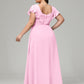 V Neck Chiffon Plus Size Long Bridesmaid Dresses with Sleeves