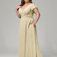 V Neck Chiffon Plus Size Long Bridesmaid Dresses with Sleeves