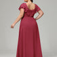 V Neck Chiffon Plus Size Long Bridesmaid Dresses with Sleeves