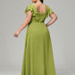 V Neck Chiffon Plus Size Long Bridesmaid Dresses with Sleeves