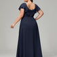 V Neck Chiffon Plus Size Long Bridesmaid Dresses with Sleeves