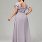 V Neck Chiffon Plus Size Long Bridesmaid Dresses with Sleeves