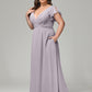 V Neck Chiffon Plus Size Long Bridesmaid Dresses with Sleeves