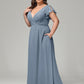 V Neck Chiffon Plus Size Long Bridesmaid Dresses with Sleeves