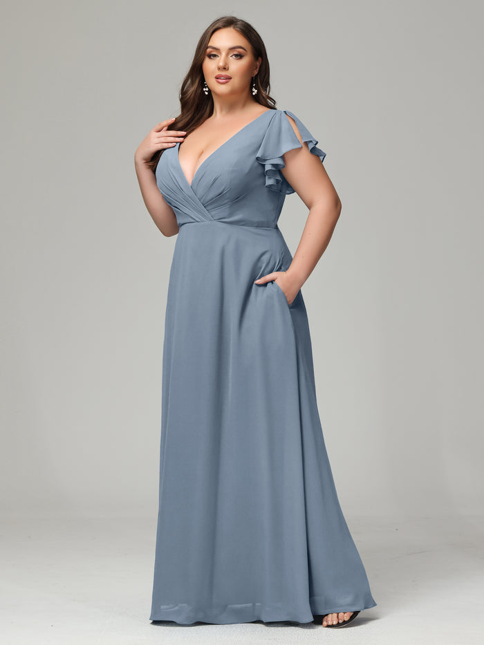 Cicinia Dusty Blue Plus Size Mother Of The Bride Dress With Sleeves Long Chiffon Beaded A-line Tea Length main image 1