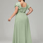 V Neck Chiffon Plus Size Long Bridesmaid Dresses with Sleeves