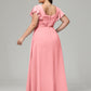 V Neck Chiffon Plus Size Long Bridesmaid Dresses with Sleeves