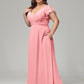 V Neck Chiffon Plus Size Long Bridesmaid Dresses with Sleeves