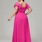 V Neck Chiffon Plus Size Long Bridesmaid Dresses with Sleeves