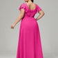 V Neck Chiffon Plus Size Long Bridesmaid Dresses with Sleeves