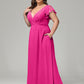 V Neck Chiffon Plus Size Long Bridesmaid Dresses with Sleeves