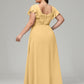 V Neck Chiffon Plus Size Long Bridesmaid Dresses with Sleeves