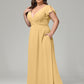 V Neck Chiffon Plus Size Long Bridesmaid Dresses with Sleeves