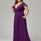 V Neck Chiffon Plus Size Long Bridesmaid Dresses with Sleeves