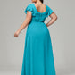 V Neck Chiffon Plus Size Long Bridesmaid Dresses with Sleeves