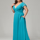 V Neck Chiffon Plus Size Long Bridesmaid Dresses with Sleeves