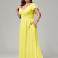 V Neck Chiffon Plus Size Long Bridesmaid Dresses with Sleeves