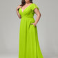 V Neck Chiffon Plus Size Long Bridesmaid Dresses with Sleeves