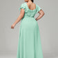 V Neck Chiffon Plus Size Long Bridesmaid Dresses with Sleeves