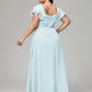 V Neck Chiffon Plus Size Long Bridesmaid Dresses with Sleeves