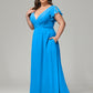 V Neck Chiffon Plus Size Long Bridesmaid Dresses with Sleeves