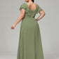 V Neck Chiffon Plus Size Long Bridesmaid Dresses with Sleeves