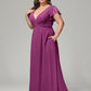 V Neck Chiffon Plus Size Long Bridesmaid Dresses with Sleeves