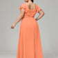 V Neck Chiffon Plus Size Long Bridesmaid Dresses with Sleeves